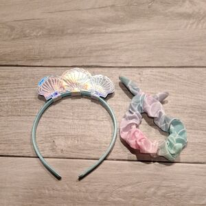 🍕Mermaid Shell Headband and Pastel Scrunchie Set🐠🍬🍿